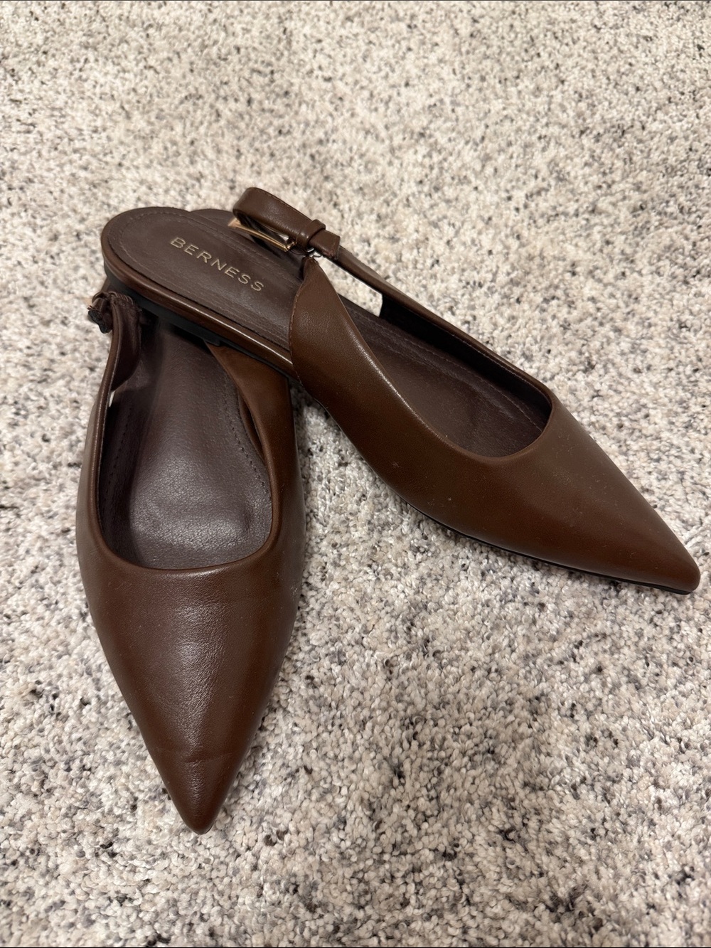 Brown Pointed Leather Slingback Flats Size 9